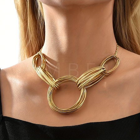 201 Stainless Steel Multi Ring Link Bib Necklaces for Women WG6B734-01-1