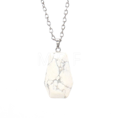 Natural Howlite Halloween Coffin Pendant Necklace with Platinum Alloy Chains PW-WG29489-03-1