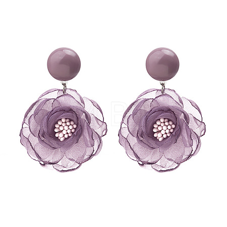 Chiffon & Resin & Plastic Dangle Stud Earrings WG34FFC-01-1