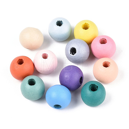 Spray Painted Natural Schima Wood Beads WOOD-N018-05-1