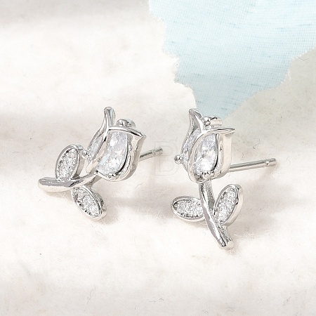 Brass Micro Pave Cubic Zirconia Stud Earrings KK-CBA8324-19P-01-1
