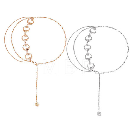 2Pcs 2 Colors Alloy Moon & Sun Link Chain Belts AJEW-GO0001-77-1