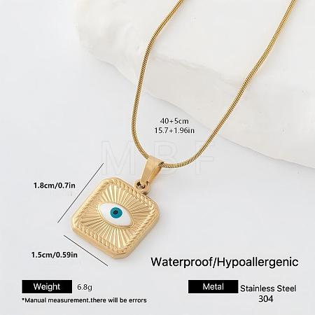 304 Stainless Steel Enamel Evil Eye Square Pendant Necklaces for Men Women OA0079-1-1