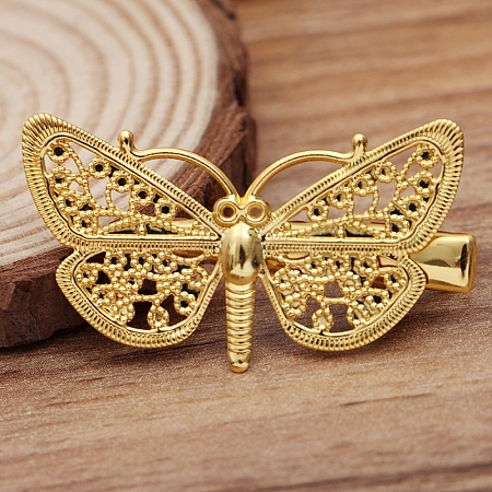 Brass Butterfly with Iron Alligator Hair Clips OHAR-PW0003-158G-1