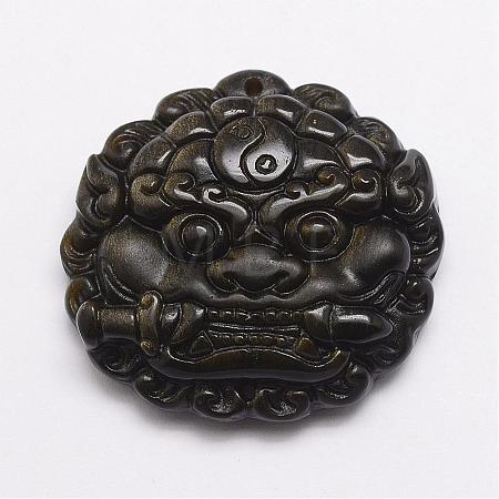 Feng Shui Natural Golden Sheen Obsidian Carven Pendants G-A169-036-1