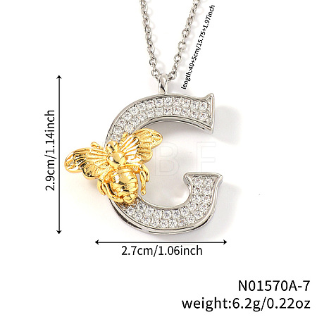 Brass Micro Pave Clear Cubic Zirconia Bee Initial Pendant Necklaces FS-WGF5E80-07-1
