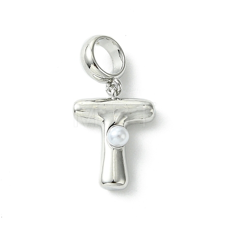 Rack Plating Brass with ABS Plastic Pearl European Dangle Charms KK-G501-02T-P-1