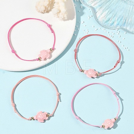 4Pcs 4 Colors Ocean Dyed Synthetic Turquoise Sea Turtle Beaded Adjustable Waxed Polyester Cord Bracelets for Women BJEW-JB14243-04-1