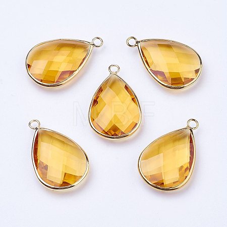 Golden Tone Brass Glass Teardrop Pendants LS-GLAA-M006-A-20G-1