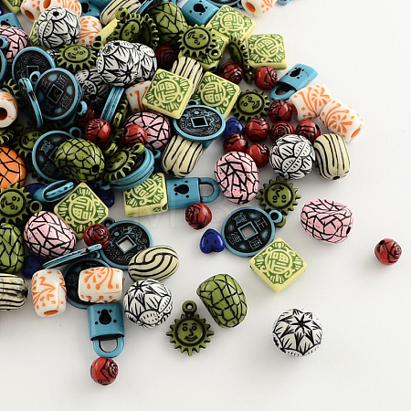 Mixed Antique Style Acrylic Beads/Pendants MACR-R546-05-1