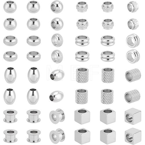 Unicraftale 48Pcs 8 Style 304 & 201 & 303 Stainless Steel European Beads STAS-UN0040-02-1