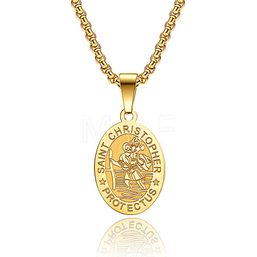 Saint Christopher Pendant Men's Stainless Steel Necklace Titanium Steel Men's Jewelry. EO9724-1-1