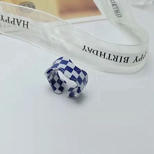 1Pc Tartan Pattern Acrylic Cuff Rings for Women WGC4C6E-38-1