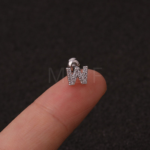 316L Surgical Stainless Steel Micro Pave Clear Cubic Zirconia Cartilage Earrings WG3A850-45-1