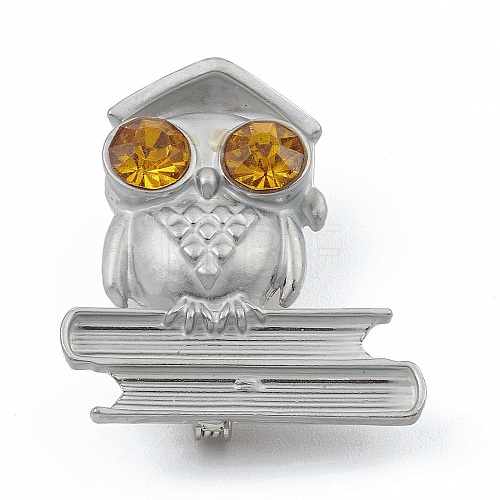 Rhinestone Owl Doctor Brooch Pin JEWB-Q030-02P-1