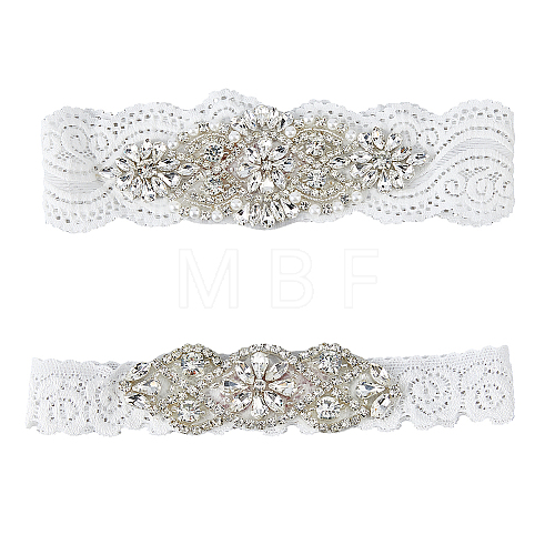 Flower Pattern Polyester Lace Elastic Bridal Garters AJEW-WH0470-67-1