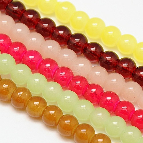 Imitation Jade Glass Round Bead Strands GLAA-A022C-6mm-M-1