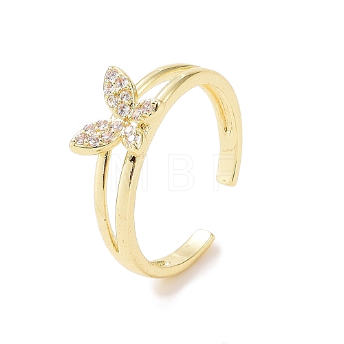 Clear Cubic Zirconia Butterfly Open Cuff Ring RJEW-B028-02G-1