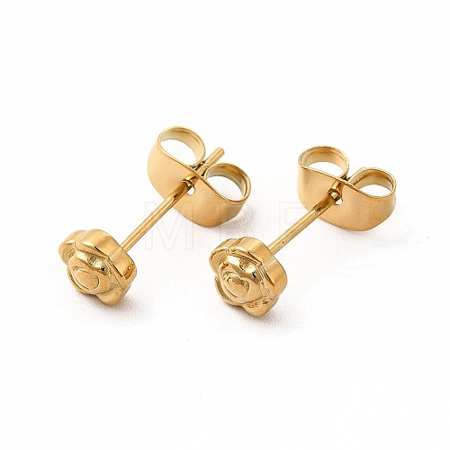 304 Stainless Steel Flower Stud Earrings for Women EJEW-C004-04G-1