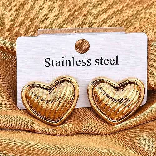 304 Stainless Steel Two Tone Heart Stud Earrings EJEW-M073-09G-1