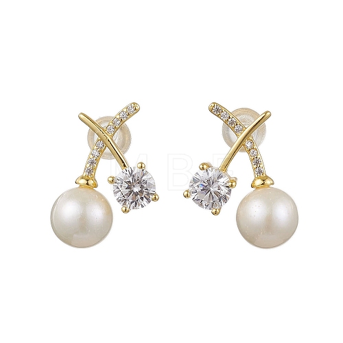 Natural Pearl Ear Studs EJEW-P286-45G-1