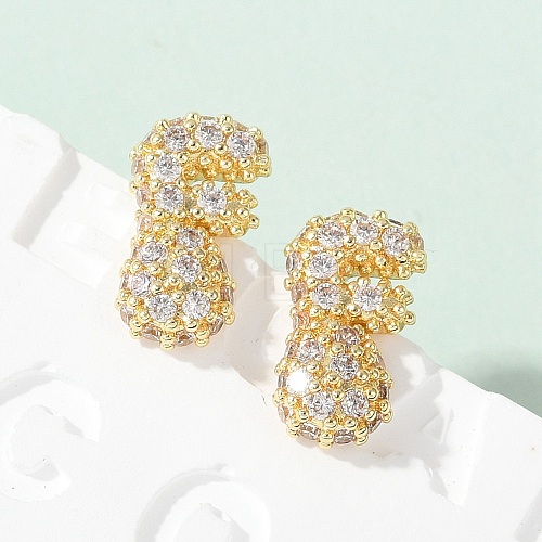 Brass Micro Pave Cubic Zirconia Stud Earrings EJEW-Z091-04G-F-1