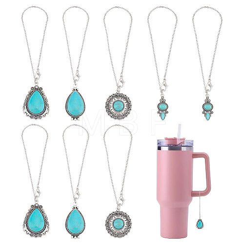 Tibetan Style Alloy with Synthetic Turquoise Wine Glass Charms AJEW-AB00023-1