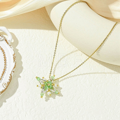 Glass Seed Beads Beaded Star Pendant Necklaces NJEW-MZ00088-03-1