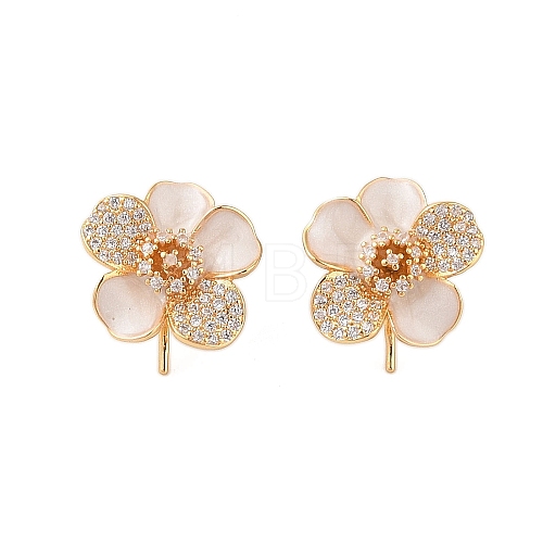 Brass Micro Pave Cubic Zirconia Stud Earrings Findings EJEW-B063-02G-1