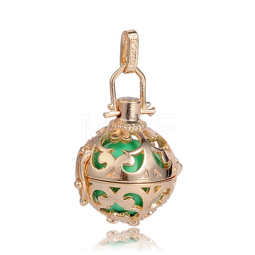 Golden Plated Brass Hollow Round Cage Pendants KK-J246-09G-1