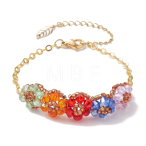 Colorful Flower Glass Beded Bracelets BJEW-MZ00077-1