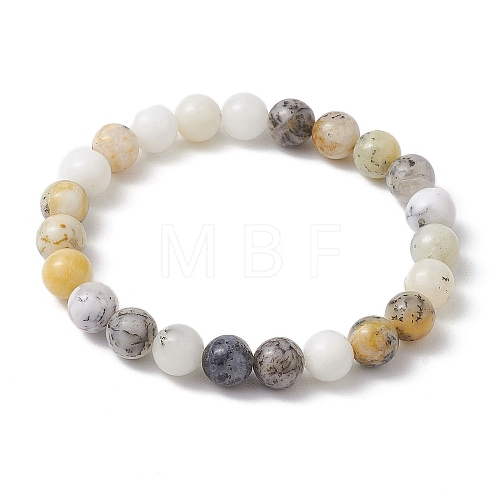 8.5mm Round Natural White African Opal Beaded Stretch Bracelets for Women BJEW-JB10761-1