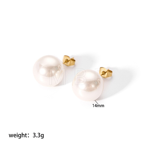 Elegant Titanium Steel Imitation Pearl Stud Earrings NB5919-6-1