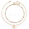 Boho Colorful Glass Seed Beaded Double Layer Necklaces with Stainless Steel Religion Saint Benedict Medal Pendant OL9548-1-6