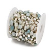 Natural Flower Amazonite Nuggets & 316 Stainless Steel Handmade Link Chains CHS-K021-14G-09-2