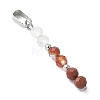 Faceted Round Natural Quartz Crystal & Carnelian & Red Jasper Beaded Pendants PALLOY-JF03529-01-2
