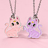 2Pcs Zinc Alloy Enamel Magnetic BFF Cat Shaped Split Pendant Friendship Necklaces for Girls FS-WG880EB-01-1
