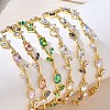Brass Glass Flower Link Chain Bracelets KK-CBA7DFA-01G-A-1