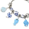 European Blue White Handmade Porcelain Ocean Fish Turtle Shell Charm Brass Snake Chain Bracelets BJEW-JB14402-4