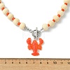 Summer Beach Resin Lobster Pendant Wood Beaded Necklaces with OT Clasps for Women NJEW-JN06109-4