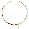 Colorful Mixed Stone Heishi Beaded Necklaces with Stainless Steel Religion Cross Pendant for Women OM0198-2-1