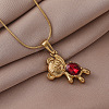 304 Stainless Steel with Red Glass Bear Pendant Necklaces for Women PA5495-1