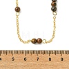5MM Round Natural Tiger Eye Beads Brass Cable Chain Necklaces for Women NJEW-JN06378-02-4