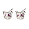 Cat Shape Brass Micro Pave Cubic Zirconia Stud Earrings EJEW-L278-11P-4