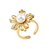 304 Stainless Steel & Plastic Pearl Cuff Open Rings for Women RJEW-G376-03G-2