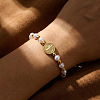 Elegant Round Brass & Imitation Pearl Beads Braided Bead Bracelets FJ6643-3