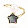 Natural Pearl Finger Open Cuff  Ring with Black Shell PEAR-N022-C02-2
