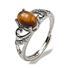 Oval Natural Tiger Eye Adjustable Rings RJEW-Q818-01P-10B-2