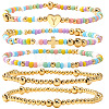 Summer Stainless Steel Heart Alphabet Colorful Glass Seed Beaded Stretch Bracelet Sets JV8929-25-1