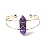 Brass Wire Wrapped Natural Amethyst Hexagon Point Cuff Bangles for Women BJEW-L719-01G-02-4